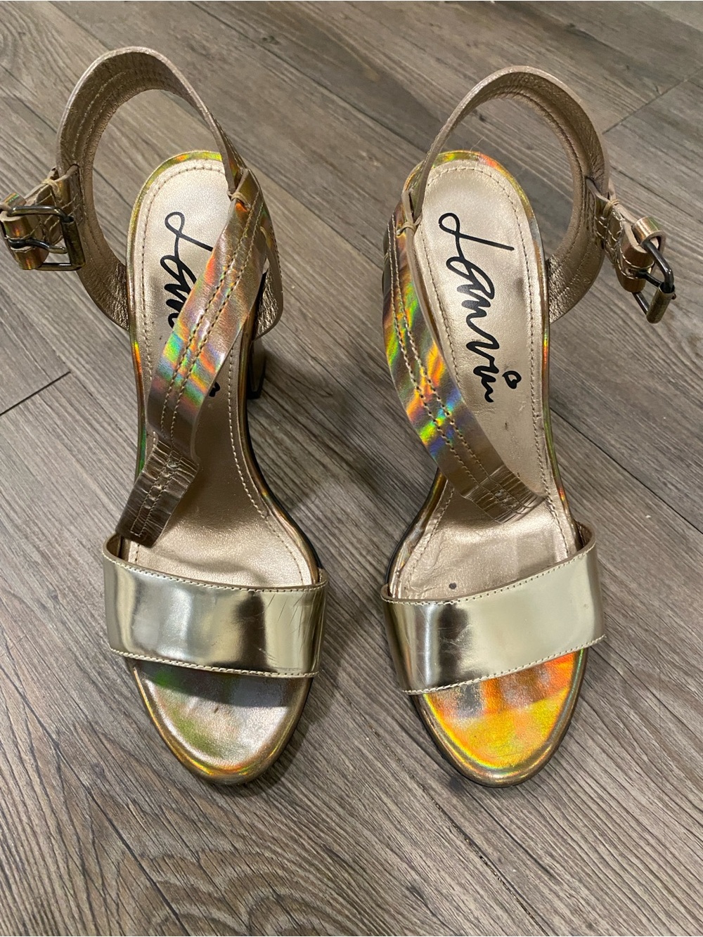 Lanvin Metallic Gold Holographic Slingback Heels